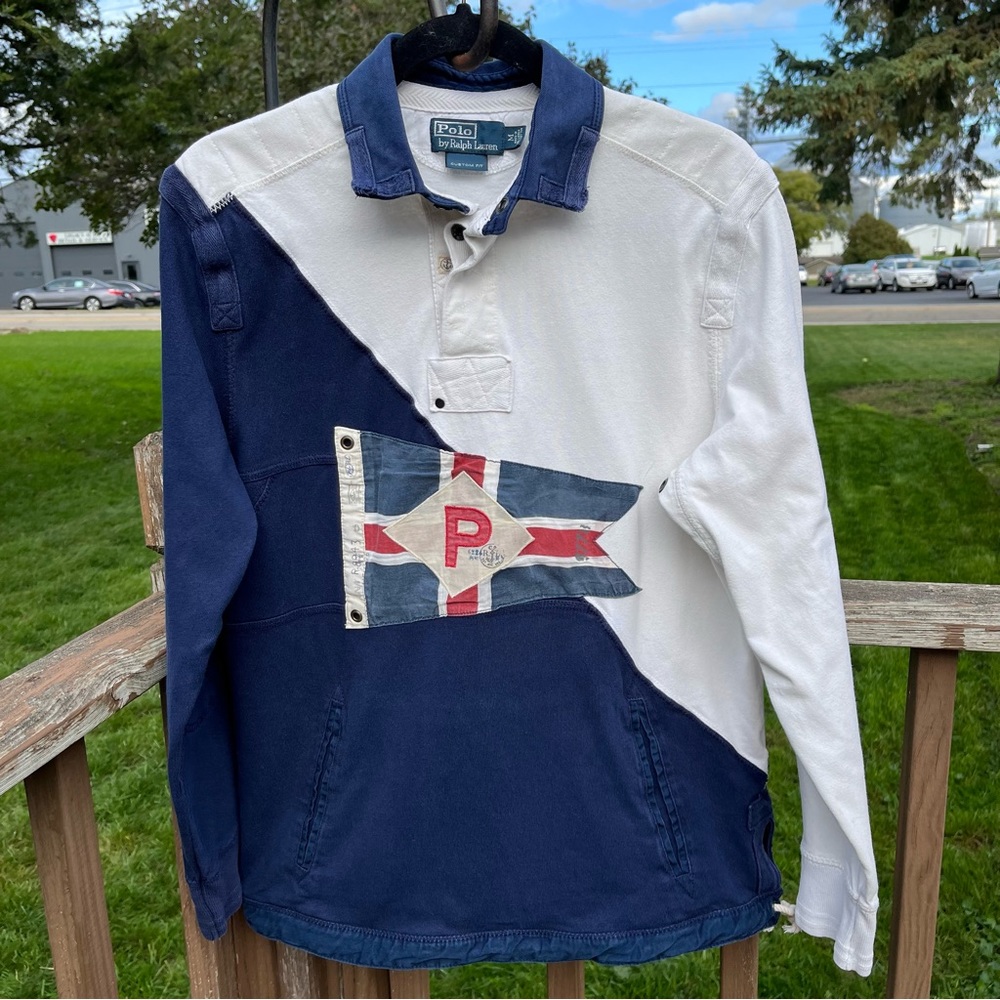 Vintage Men’s Polo Ralph Lauren Flag Rugby Pull-Over Custom Fit Shirt EUC SZ Med
